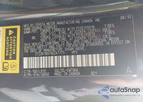 2010 Lexus Rx 350 from USA, damaged, VIN 2T2ZK1BA7AC041175